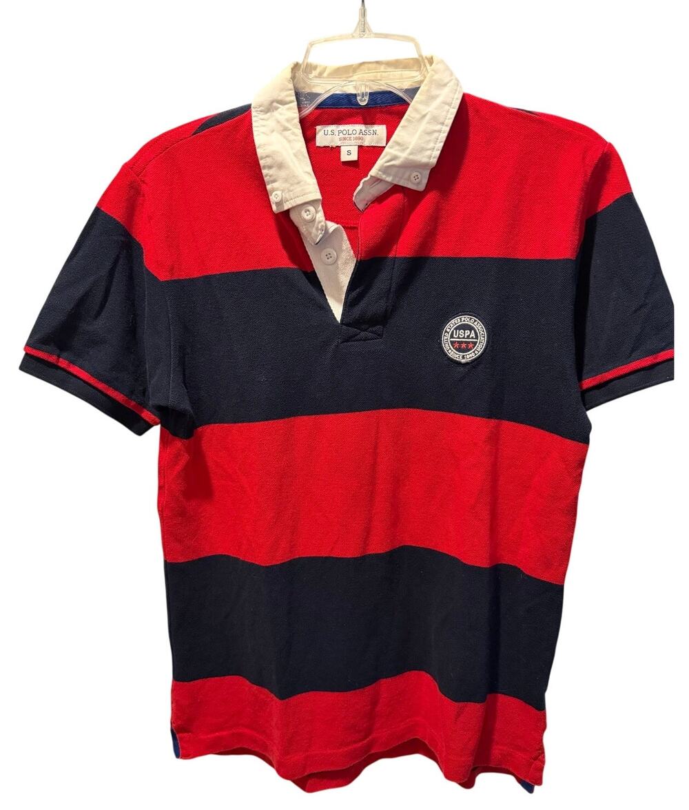 Classic Preppy Americana U.S. Polo Assn. Men’s Striped Rugby Polo Shirt Size S